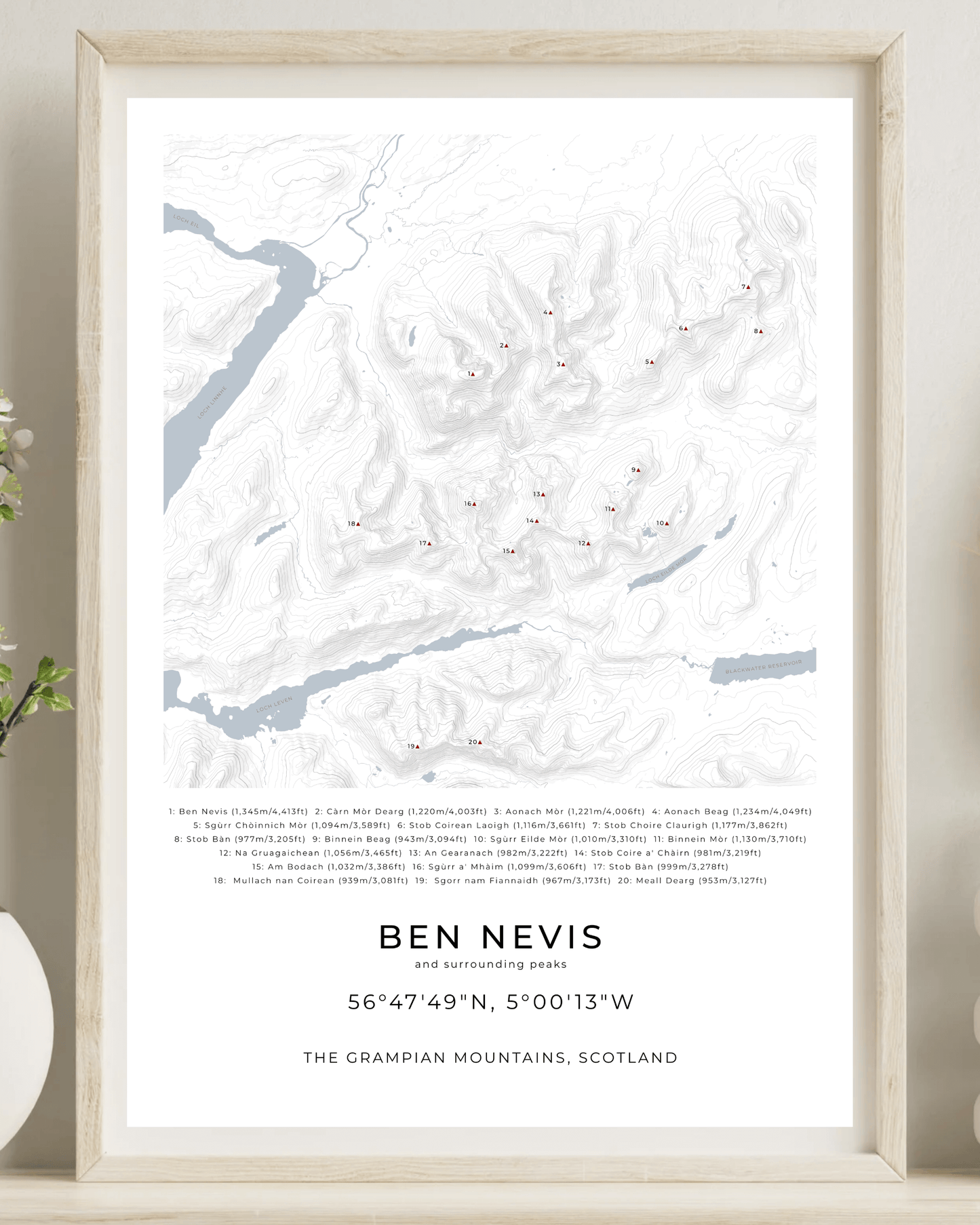 Ben Nevis & Surrounding peaks - Contour Map Print