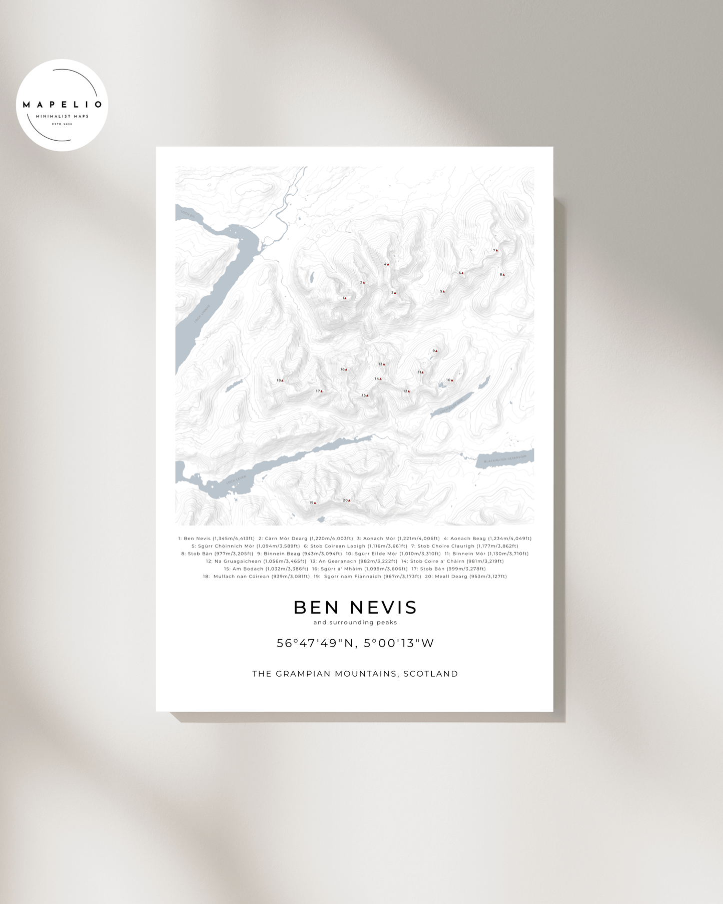 Ben Nevis & Surrounding peaks - Contour Map Print