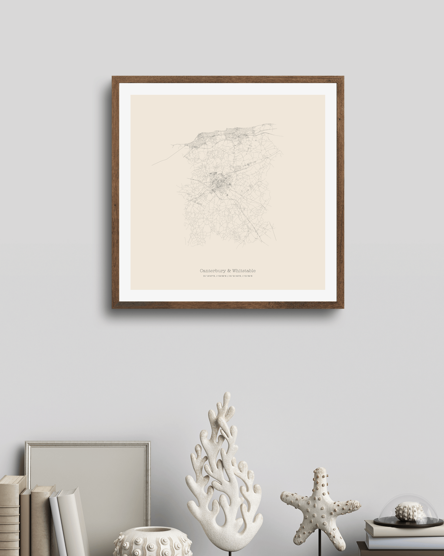 Canterbury & Whitstable - City Map - Minimalist Fine Art Print - Taupe