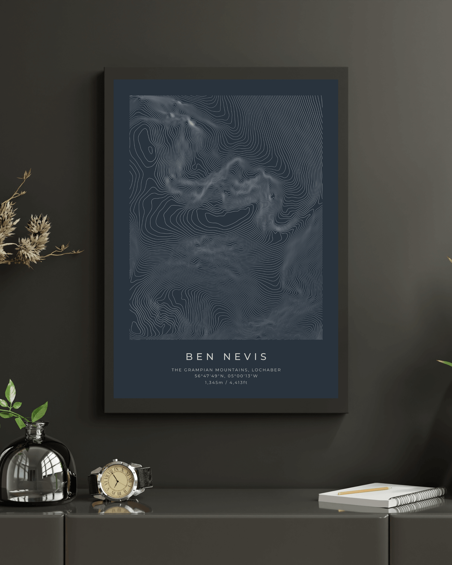 Ben Nevis - Contour Map Poster - Three Peaks Challenge
