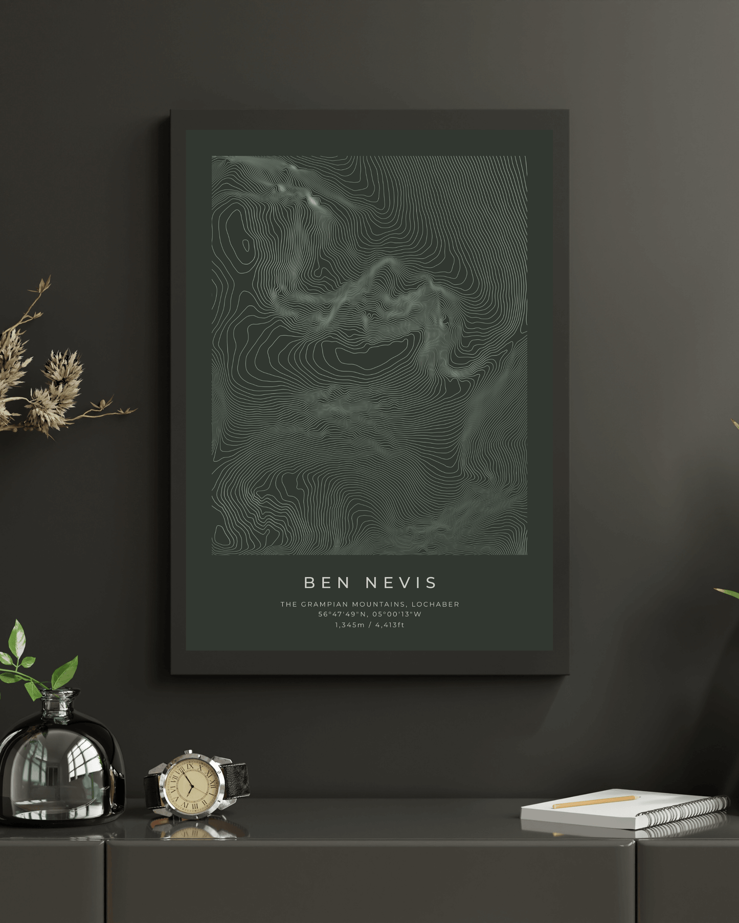 Ben Nevis - Contour Map Poster - Three Peaks Challenge