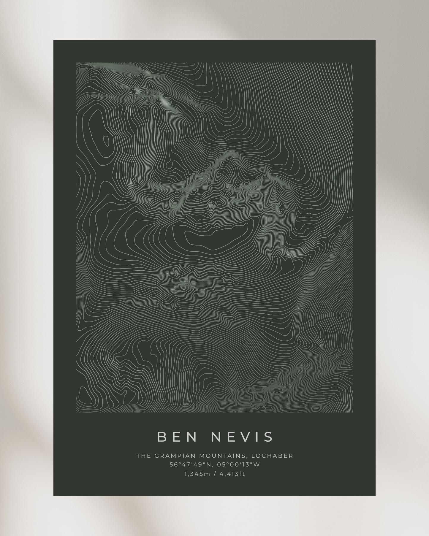 Ben Nevis - Contour Map Poster - Three Peaks Challenge