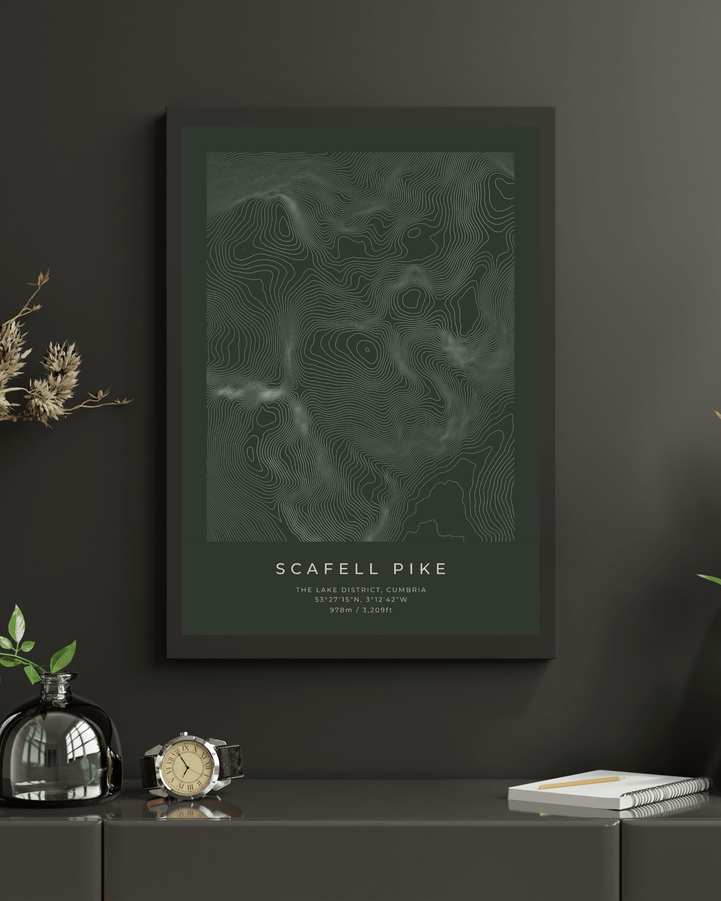 Scafell Pike - Contour Map Poster - Three Peaks Challenge