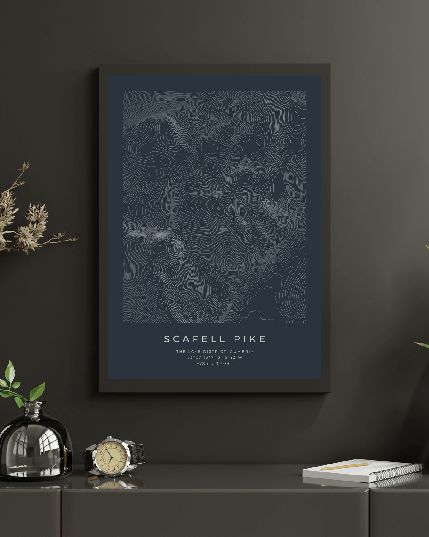 Scafell Pike - Contour Map Poster - Three Peaks Challenge