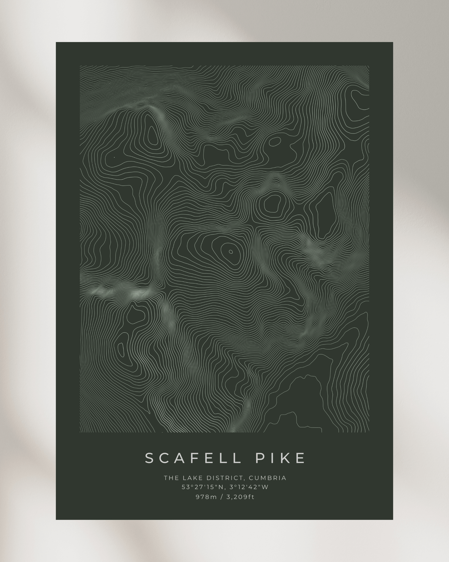Scafell Pike - Contour Map Poster - Three Peaks Challenge