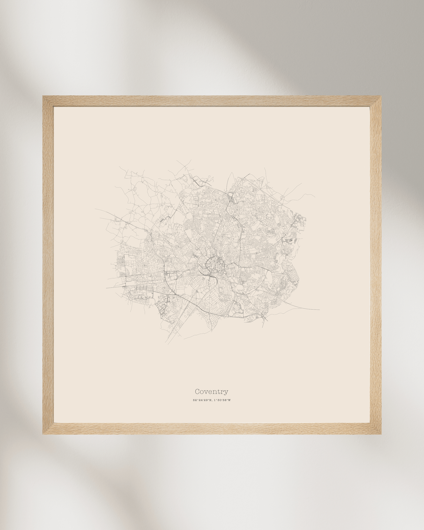 Coventry - Minimalist City Map - Fine Art Print - Taupe