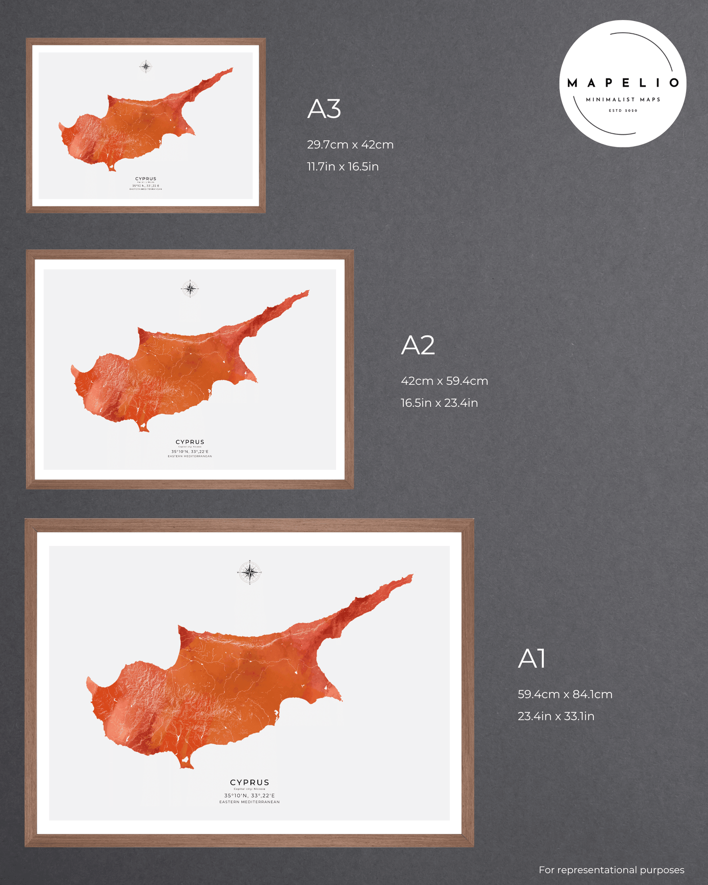 Cyprus - Fine Art Map - Watercolour