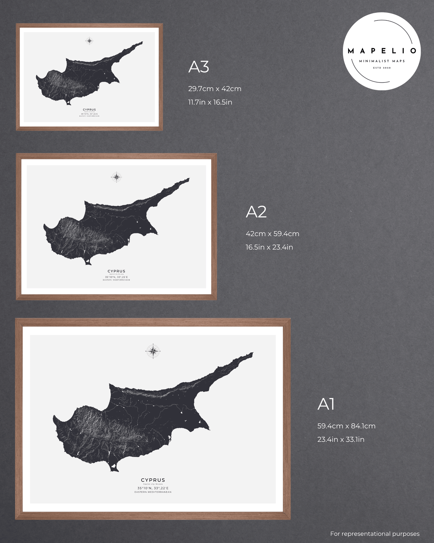 Cyprus - Fine Art Map - Deep Blue