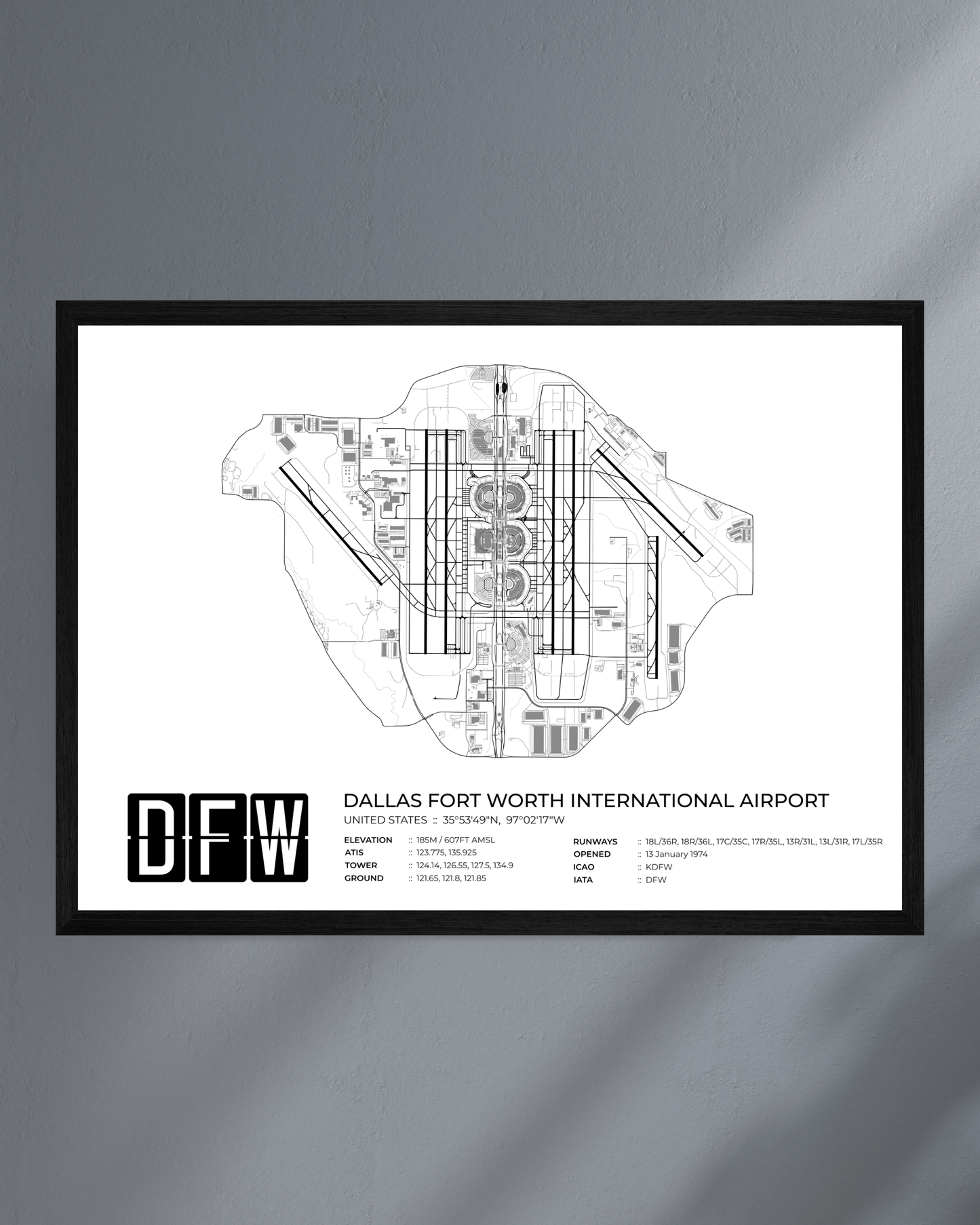 DFW - Dallas Fort Worth International Airport Map Print