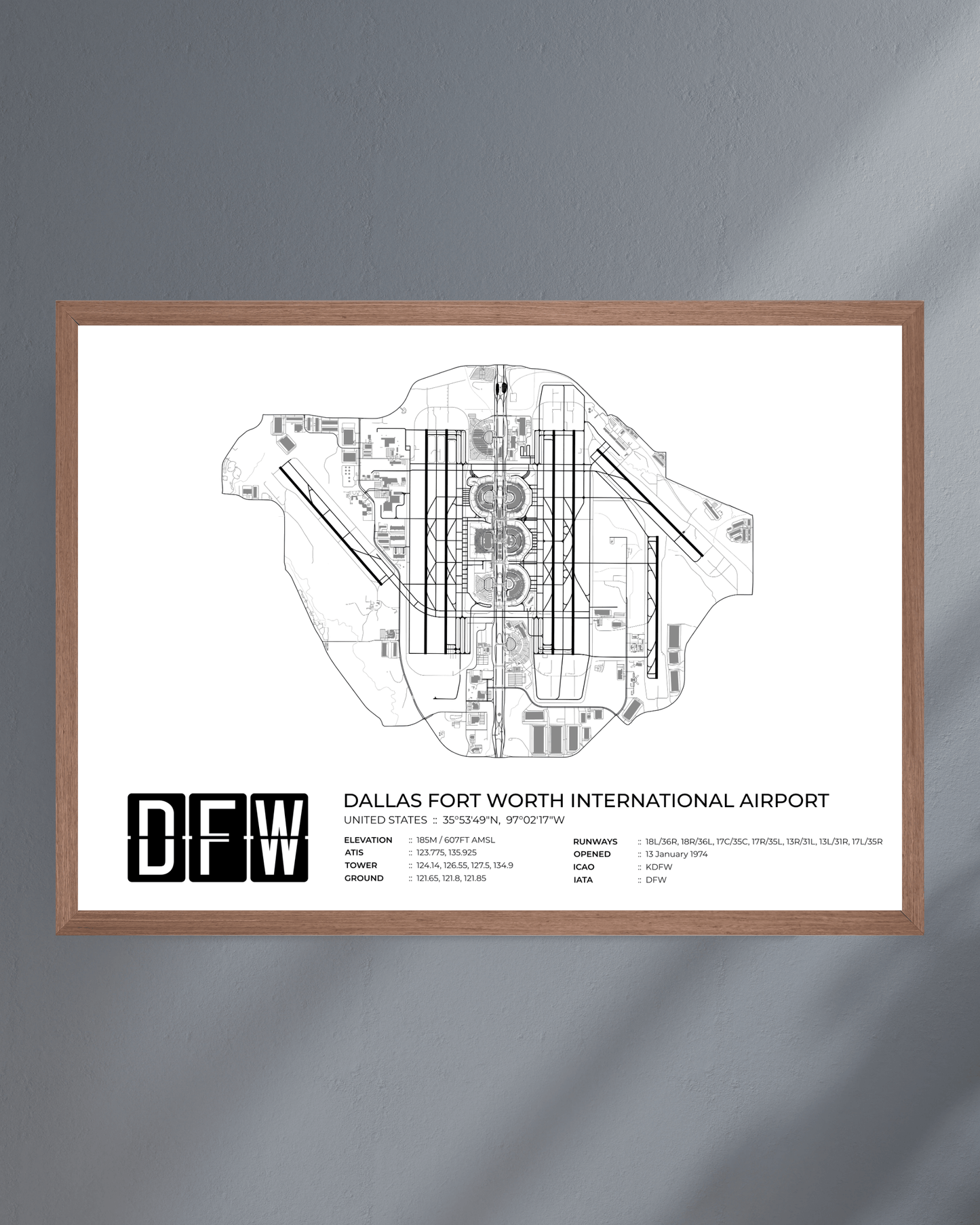 DFW - Dallas Fort Worth International Airport Map Print