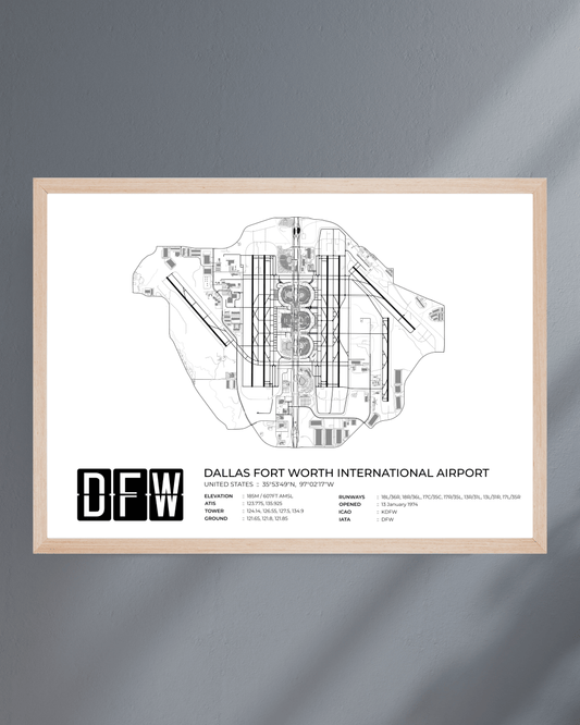 DFW - Dallas Fort Worth International Airport Map Print