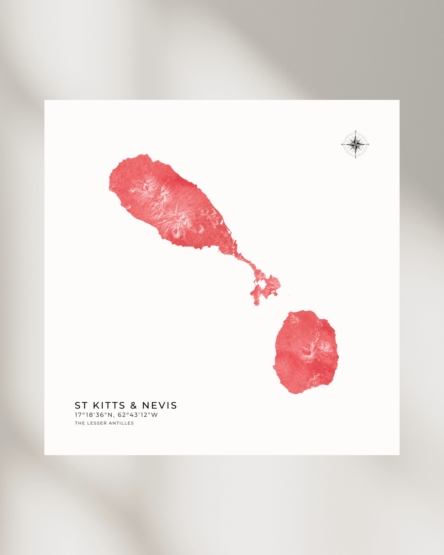St Kitts & Nevis - Fine Art Watercolour Map