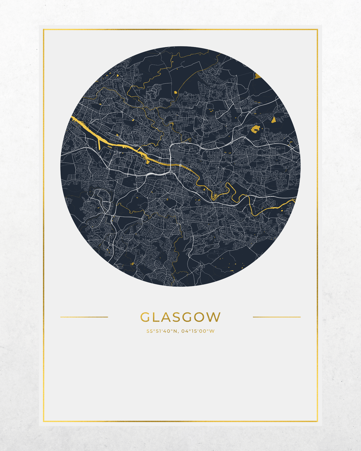 Glasgow - Gold Fine Art Map Print