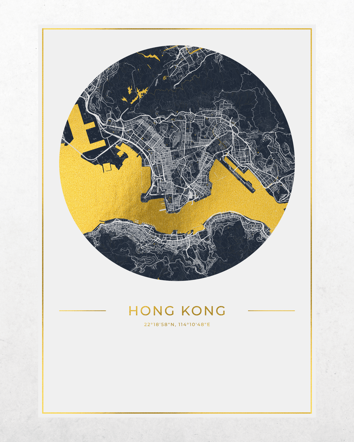 Hong Kong - Gold Fine Art Map Print