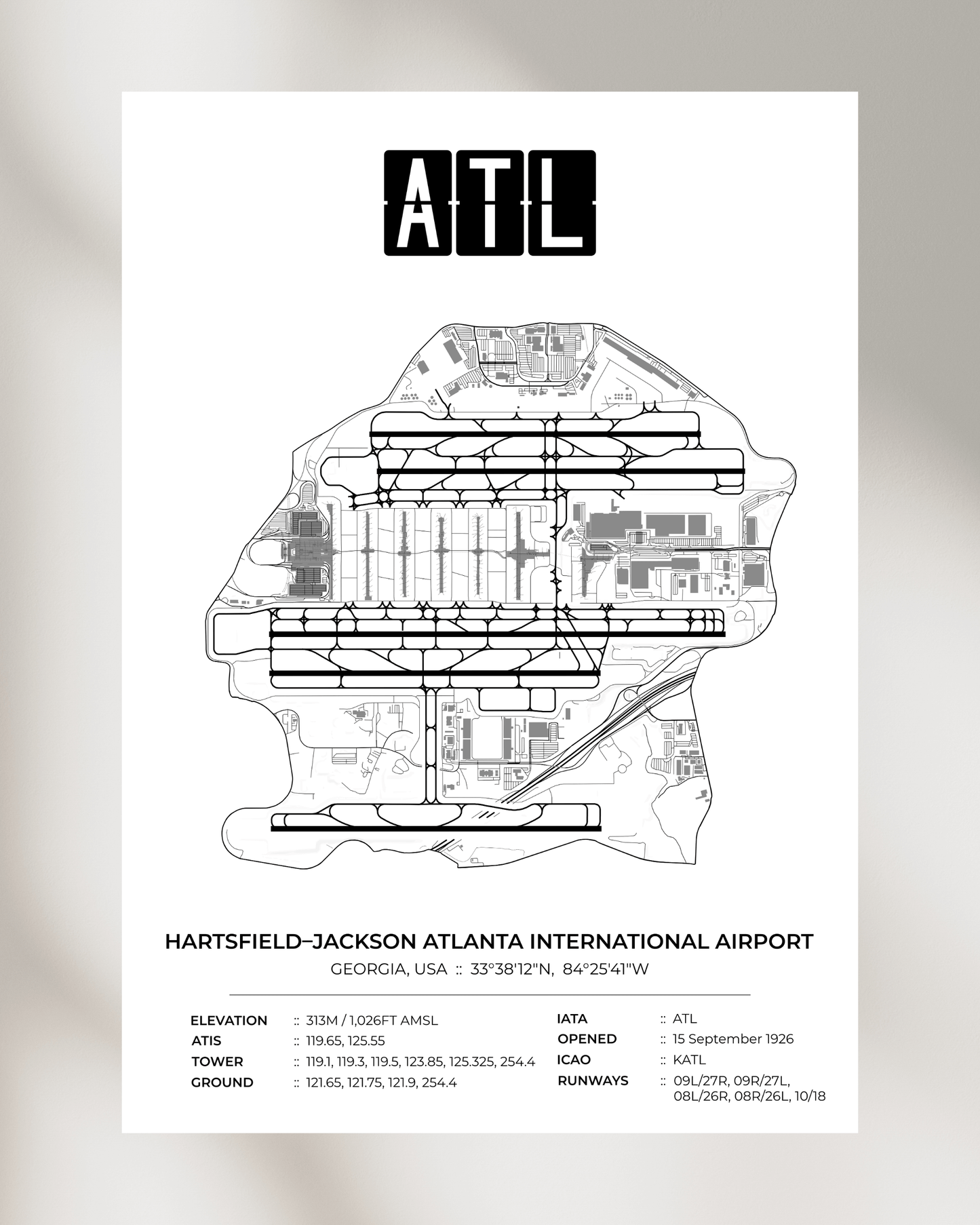 ATL - Hartsfield–Jackson Atlanta International Airport Map Print