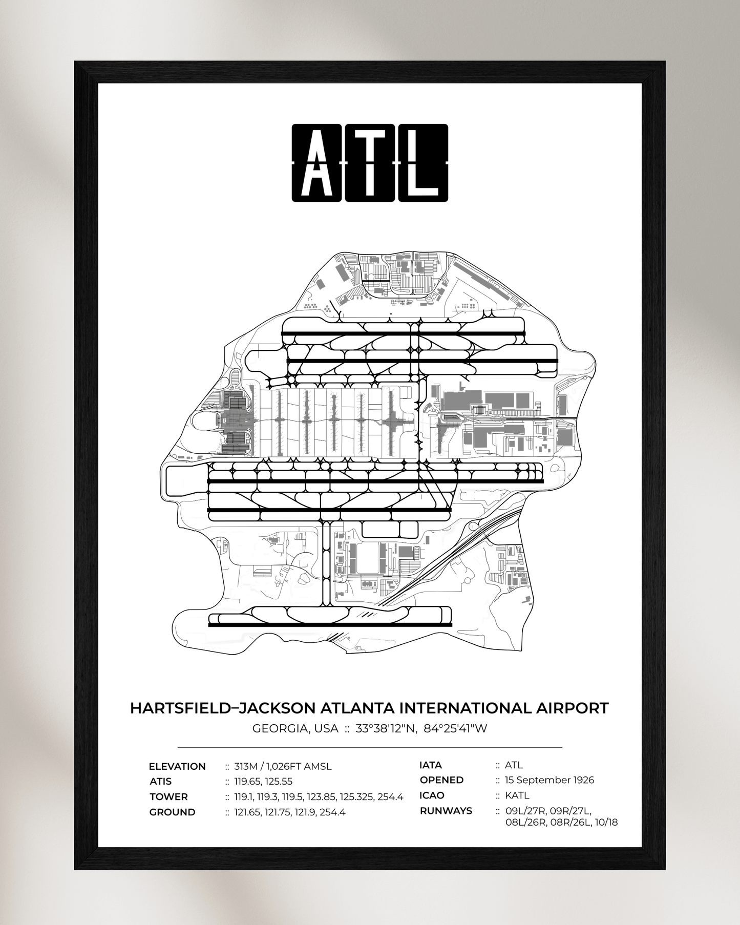 ATL - Hartsfield–Jackson Atlanta International Airport Map Print