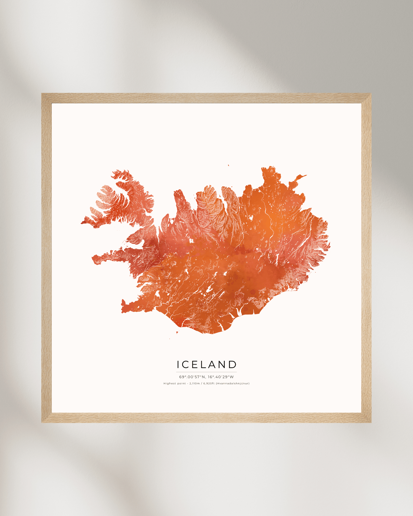 Topographical Watercolour Map of Iceland - Fine Art Print