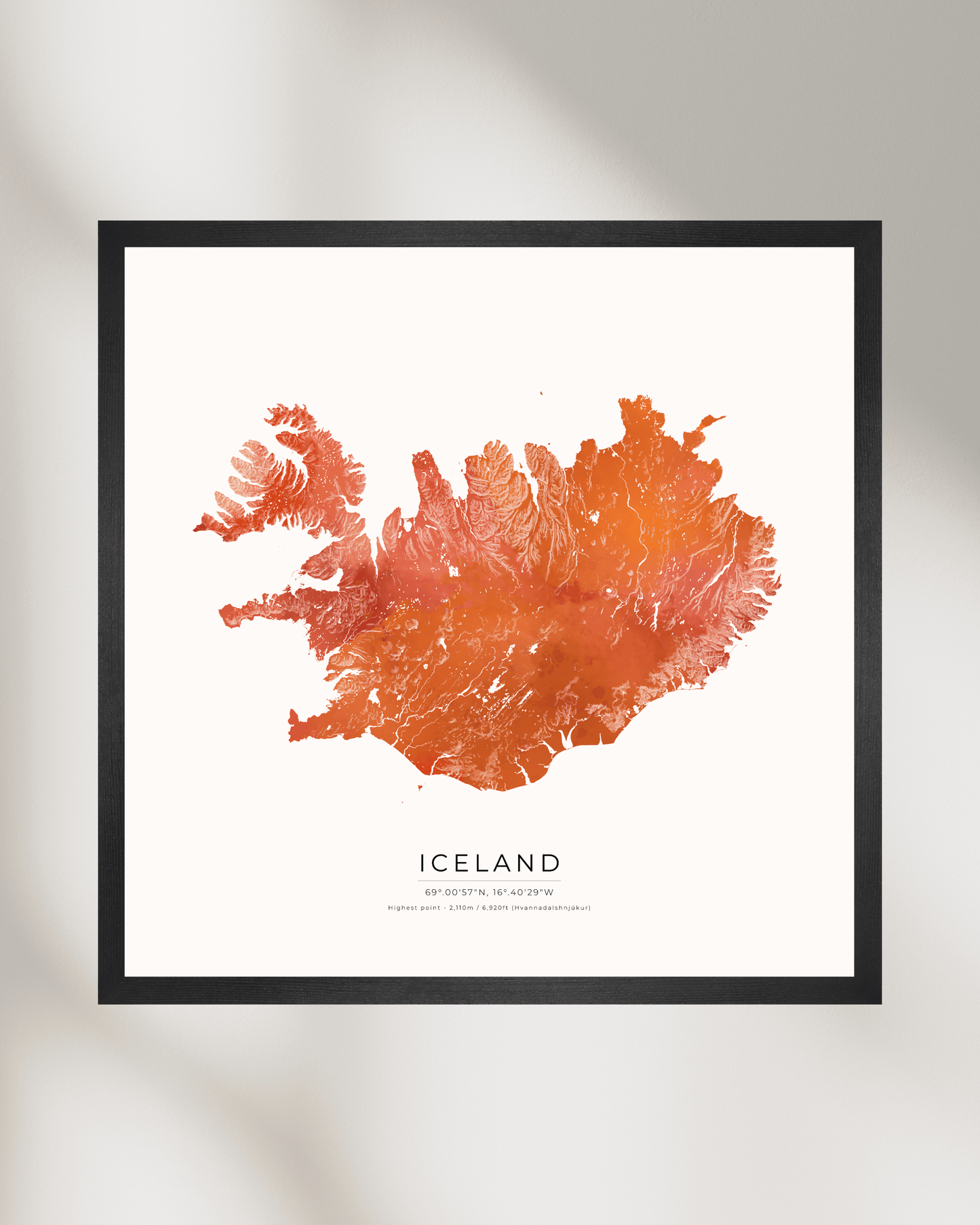 Topographical Watercolour Map of Iceland - Fine Art Print