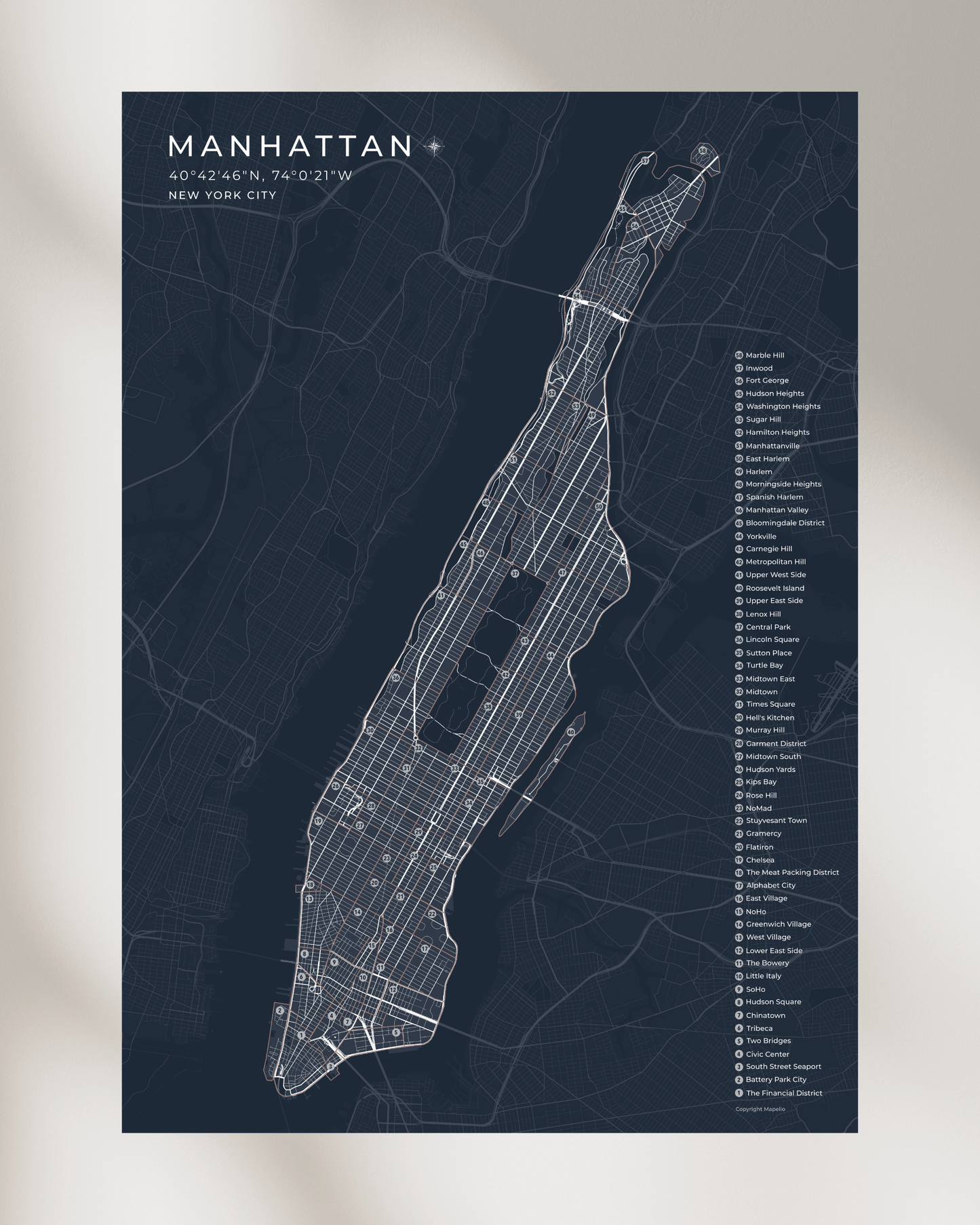 Manhattan Neighbourhood Map Print