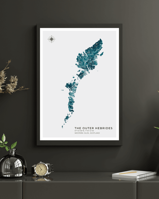Outer Hebrides / Western Isles Poster - Fine Art Turquoise Map