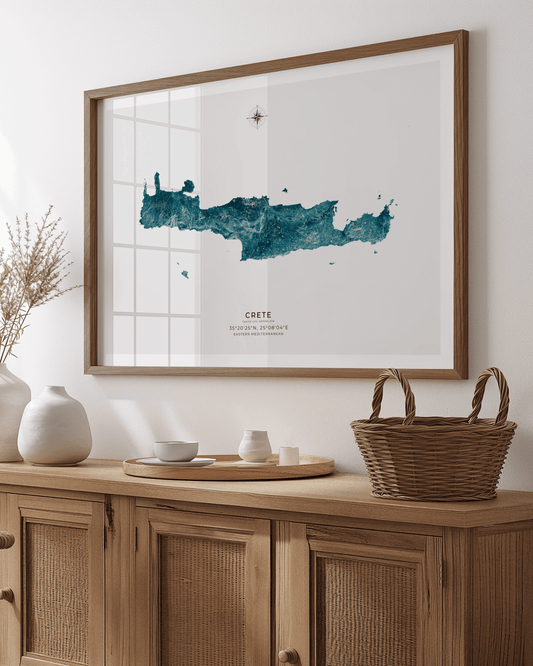 Crete - Fine Art Map - Abstract Turquoise