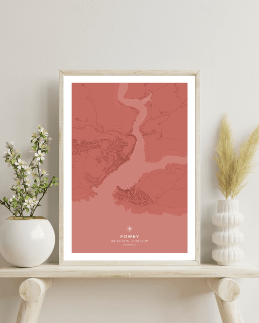 Coastal Map of Fowey - Muted Coral