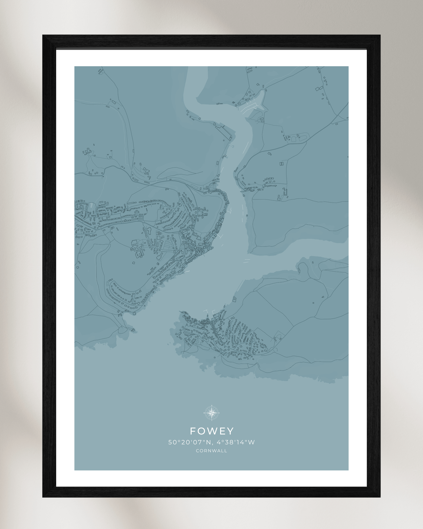 Coastal Map of Fowey - Pale Aqua