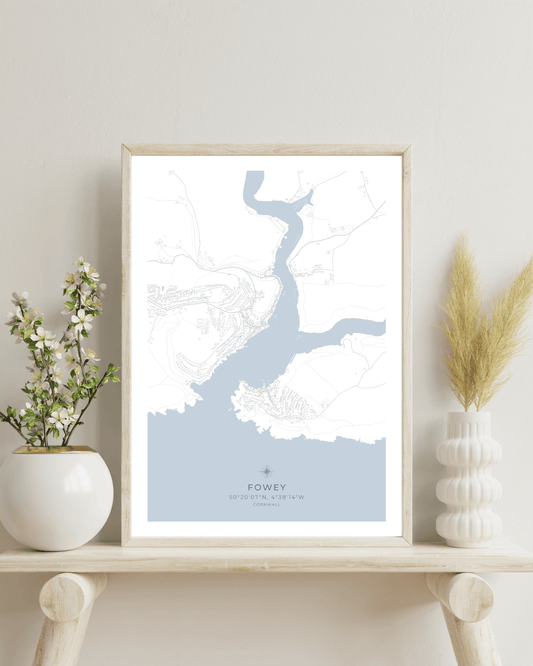 Coastal Map of Fowey - Seaspray White
