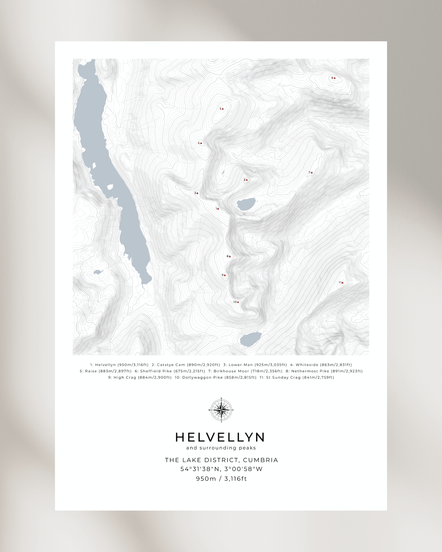 Helvellyn & Surrounding peaks - Contour Map