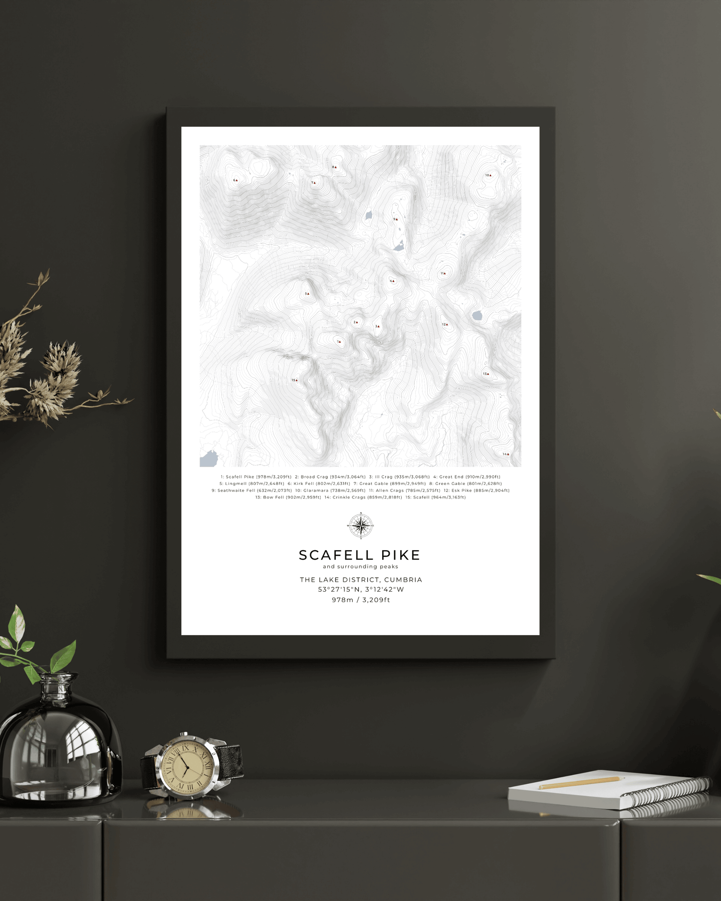 Scafell Pike & Surrounding peaks - Contour Map