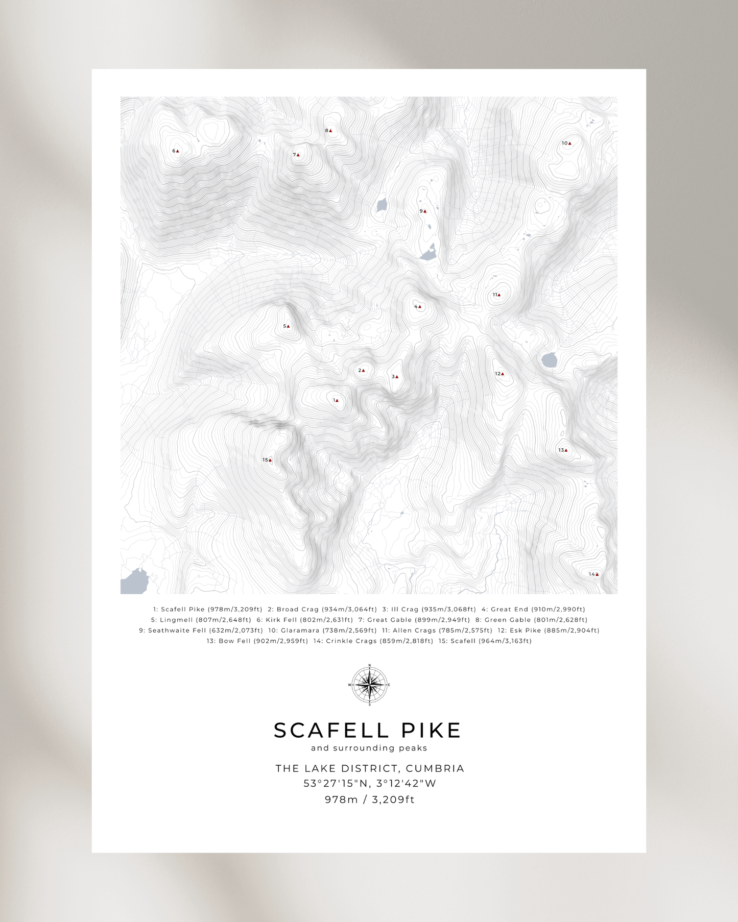 Scafell Pike & Surrounding peaks - Contour Map
