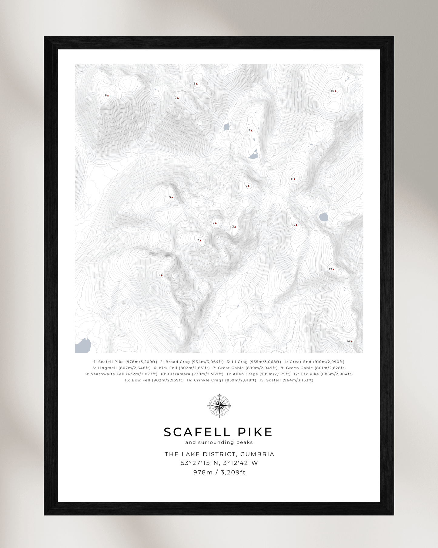 Scafell Pike & Surrounding peaks - Contour Map