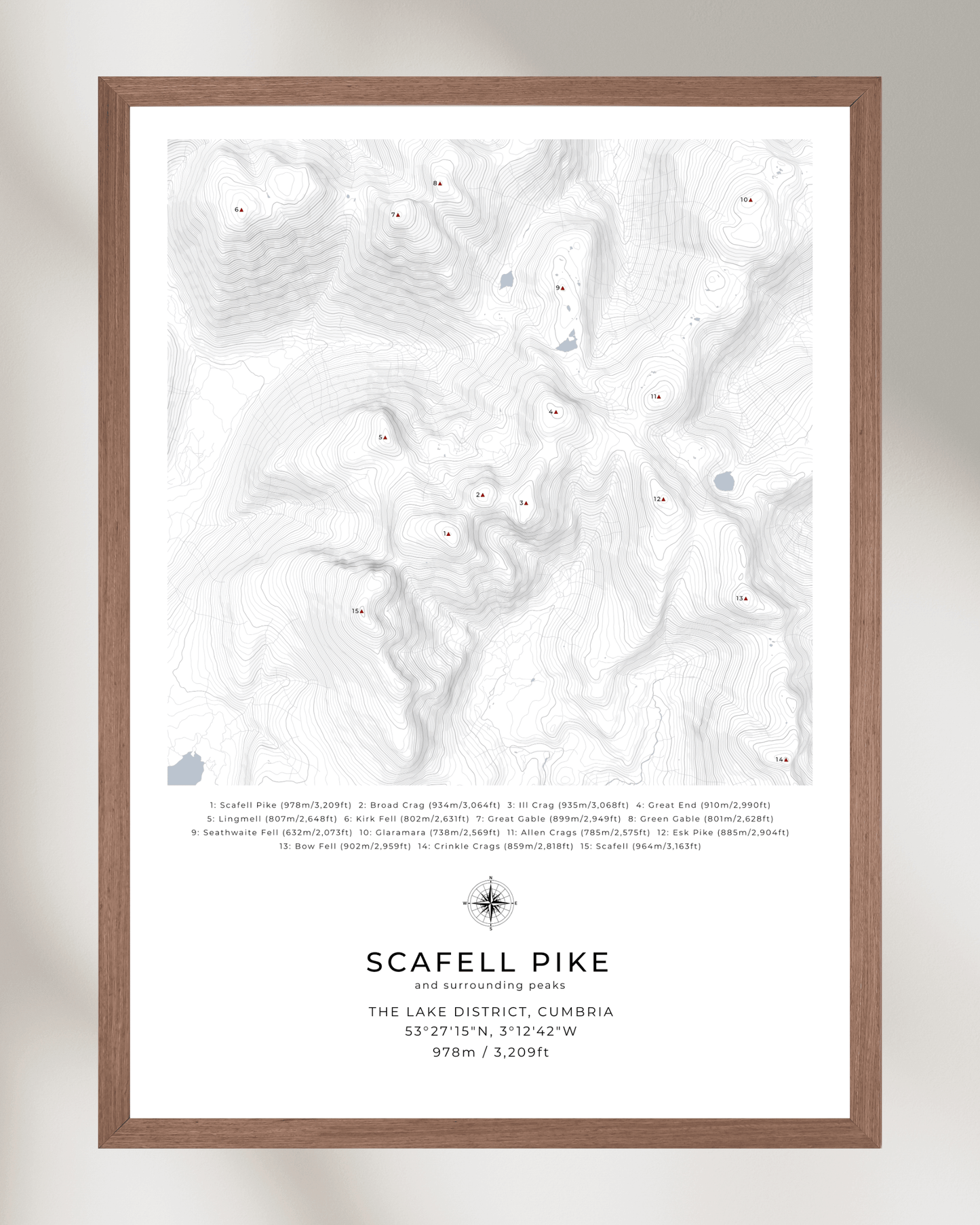 Scafell Pike & Surrounding peaks - Contour Map