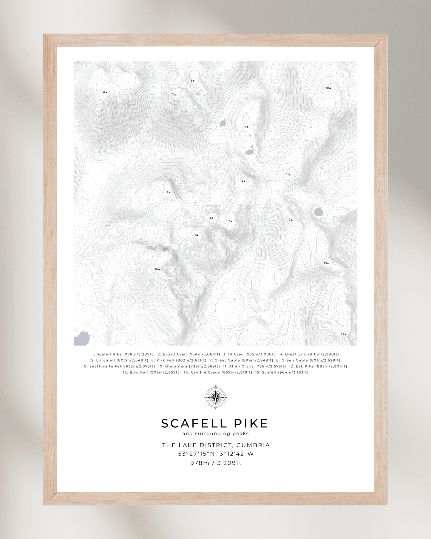 Scafell Pike & Surrounding peaks - Contour Map