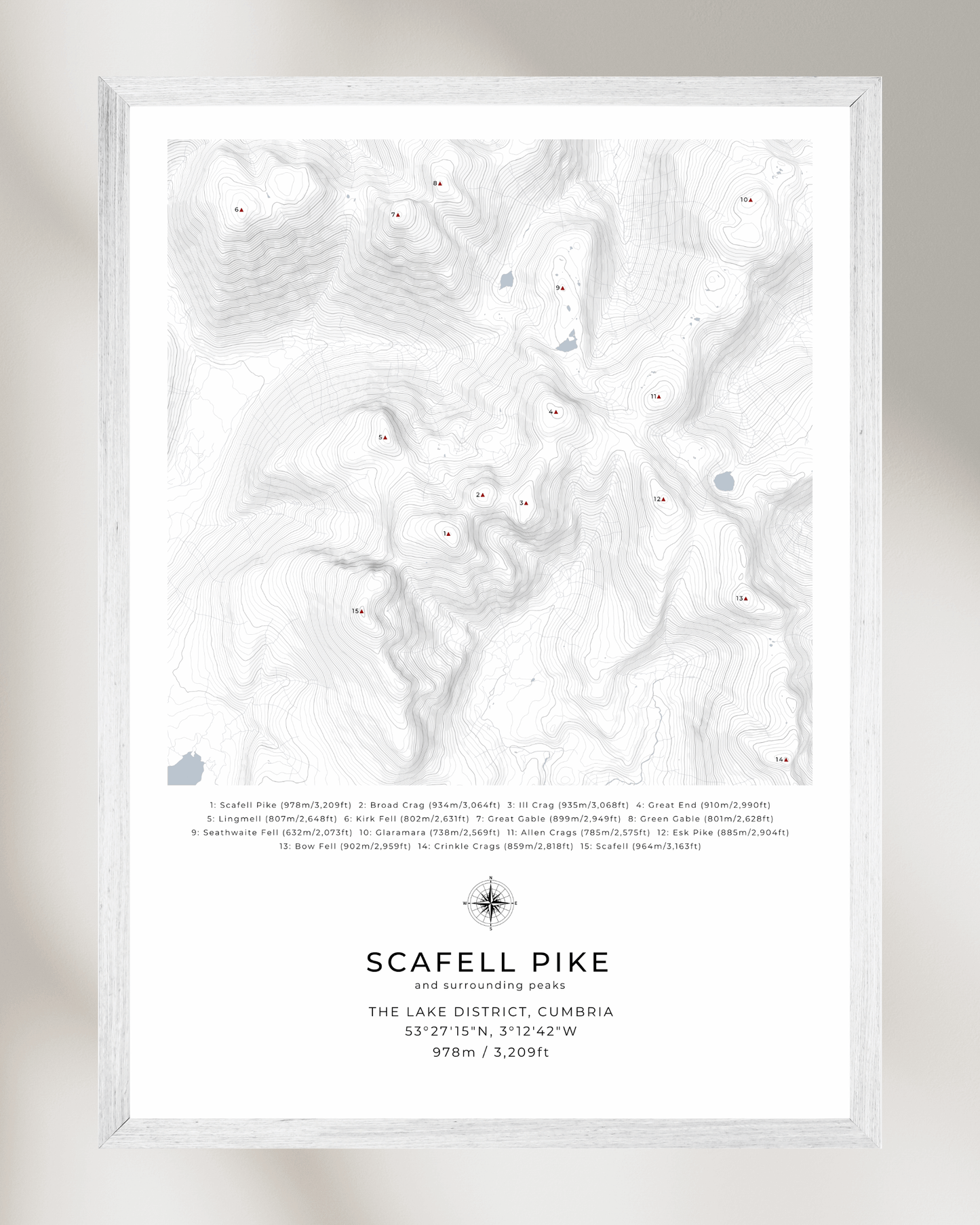 Scafell Pike & Surrounding peaks - Contour Map