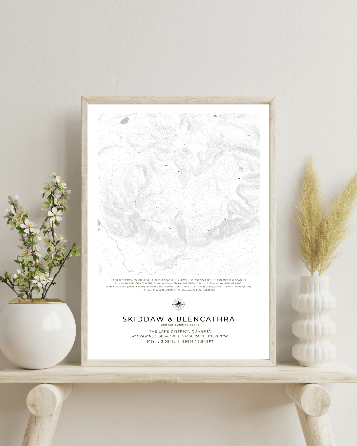 Skiddaw, Blencathra & Surrounding peaks - Contour Map