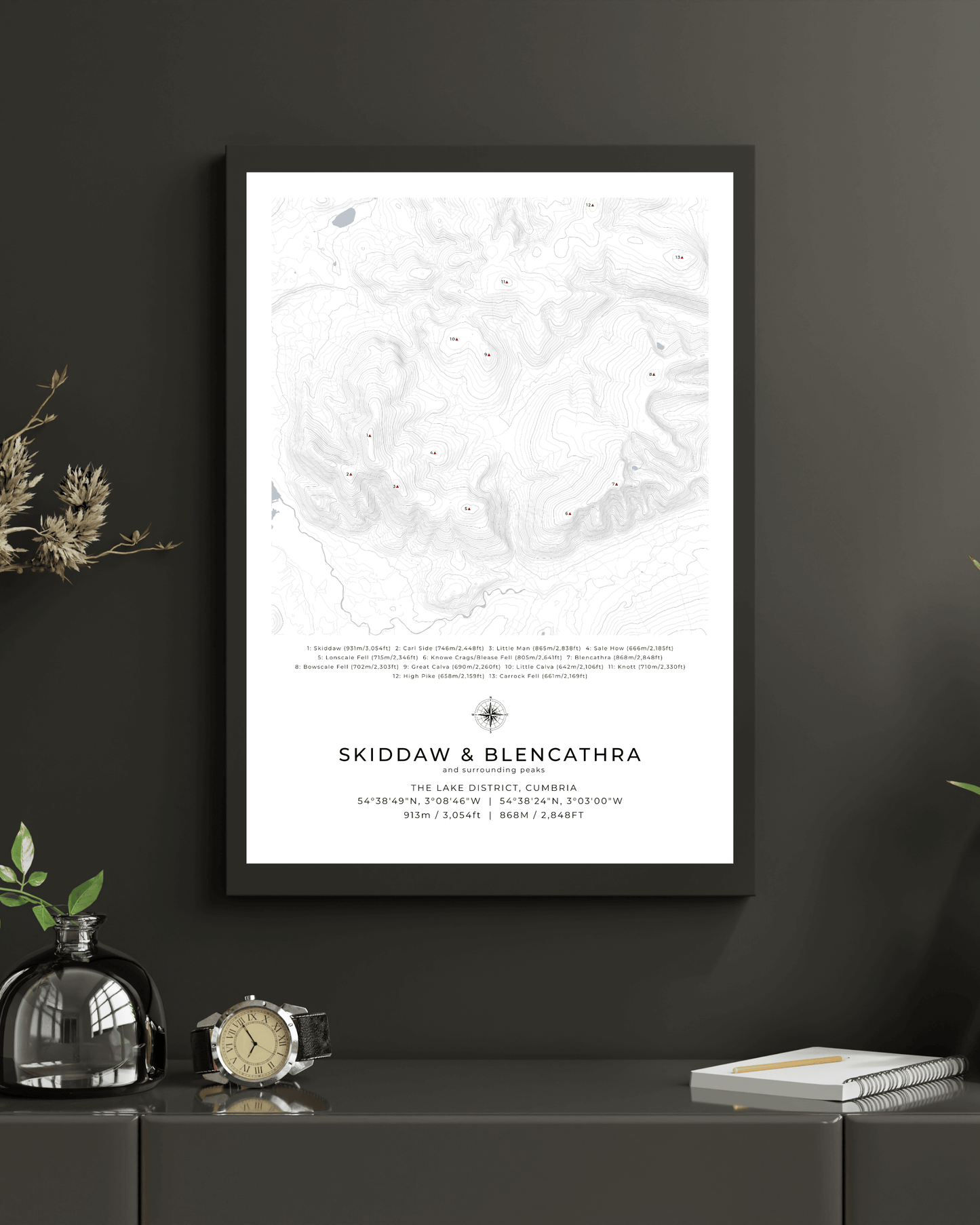 Skiddaw, Blencathra & Surrounding peaks - Contour Map