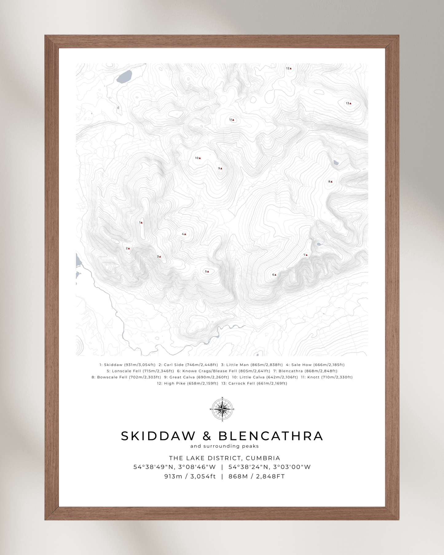 Skiddaw, Blencathra & Surrounding peaks - Contour Map
