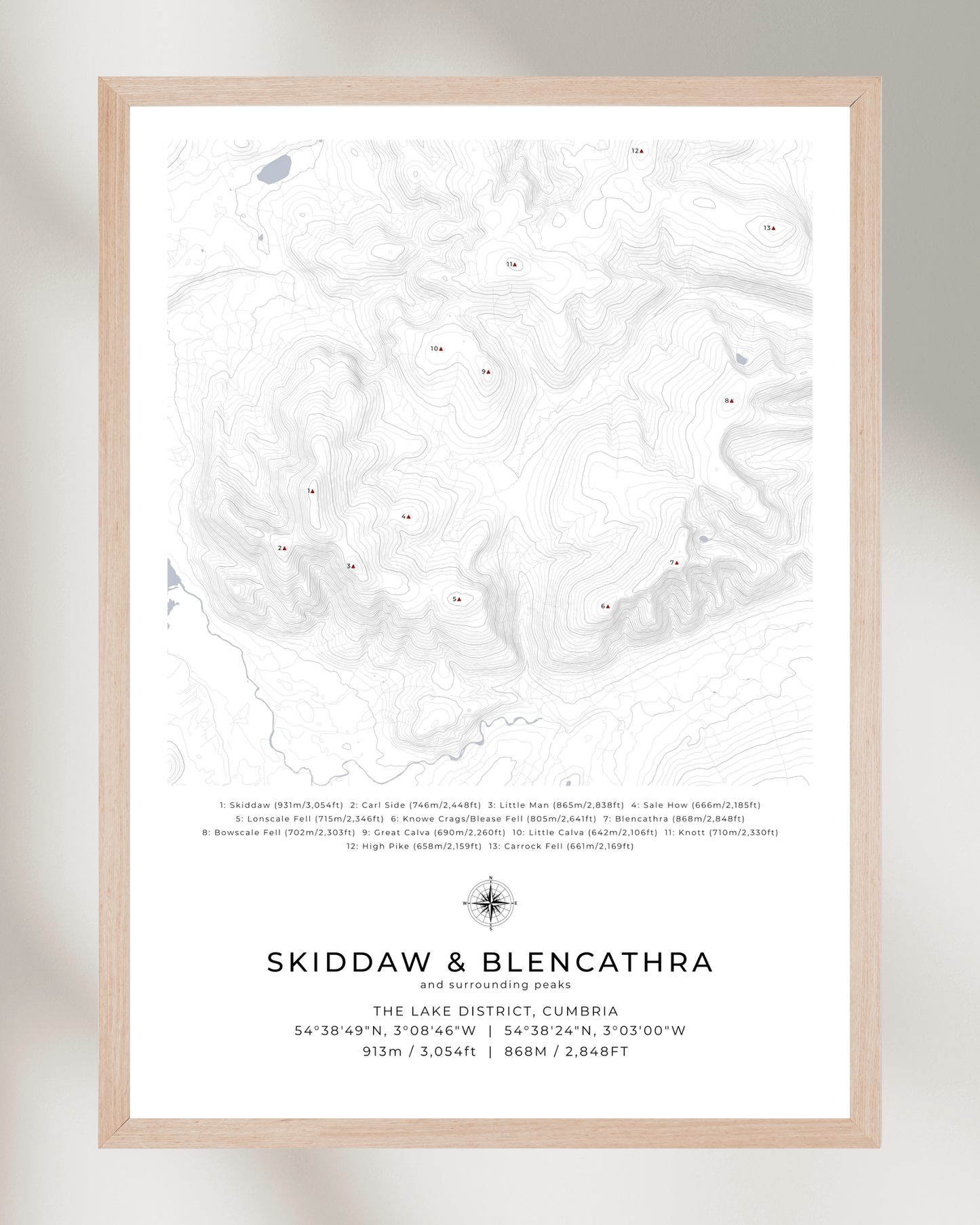 Skiddaw, Blencathra & Surrounding peaks - Contour Map