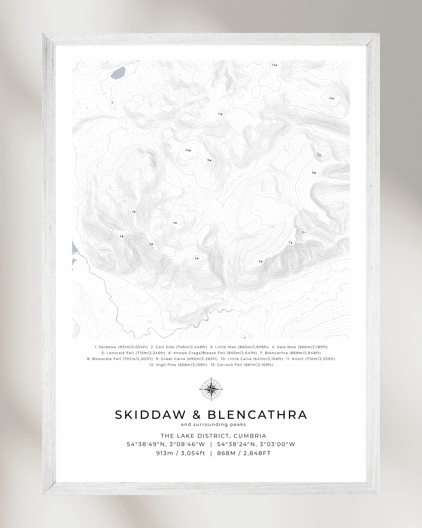Skiddaw, Blencathra & Surrounding peaks - Contour Map