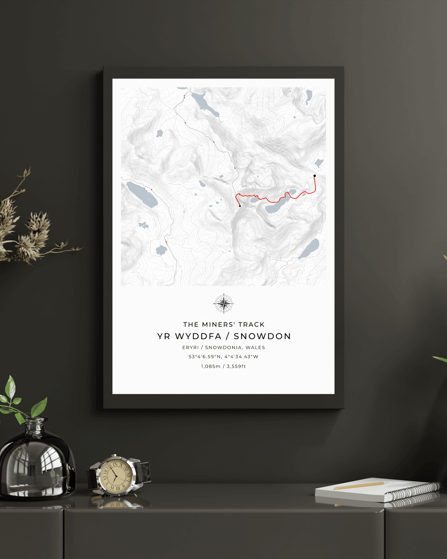 Snowdon - Miners' Track Contour Map Poster