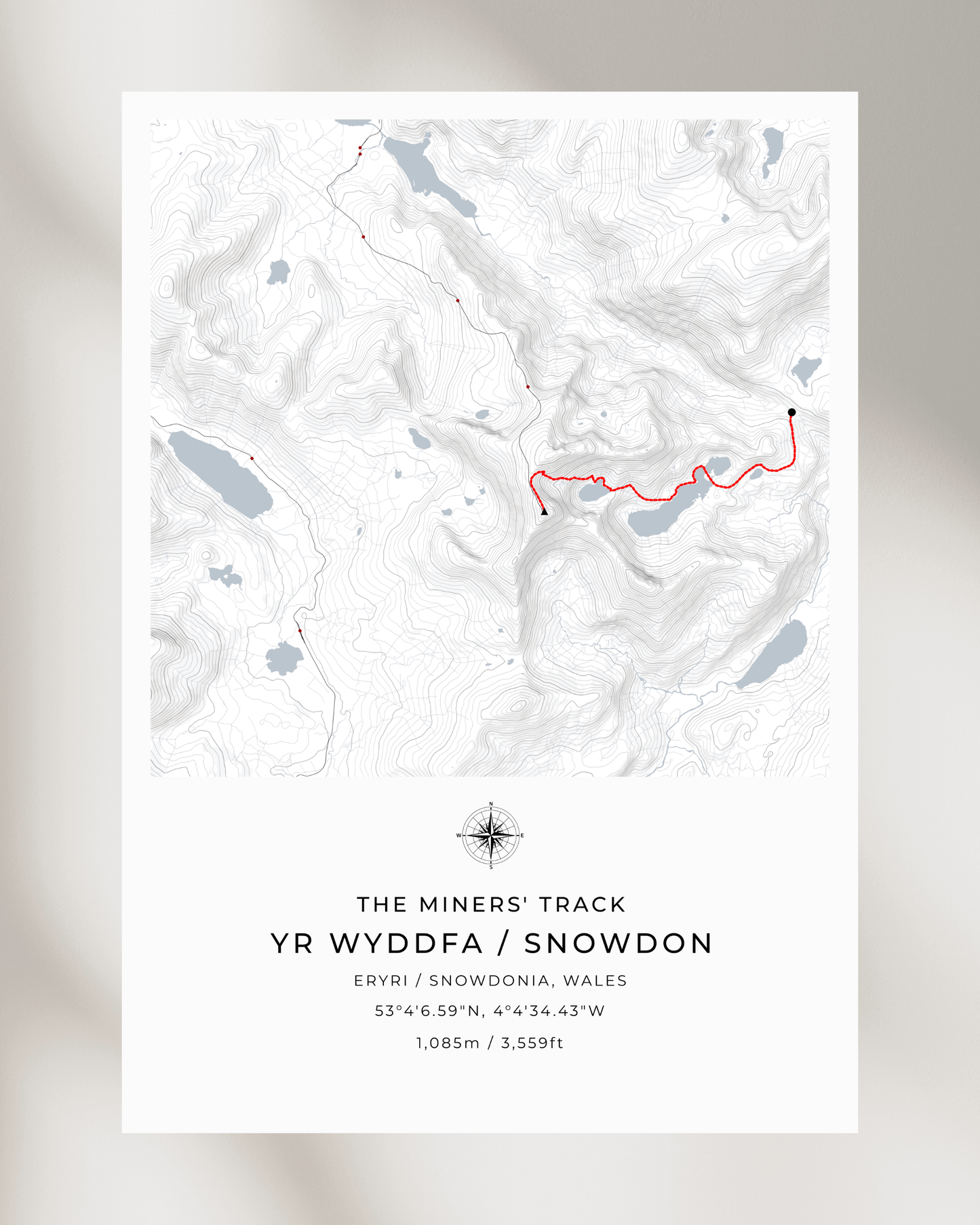 Snowdon - Miners' Track Contour Map Poster
