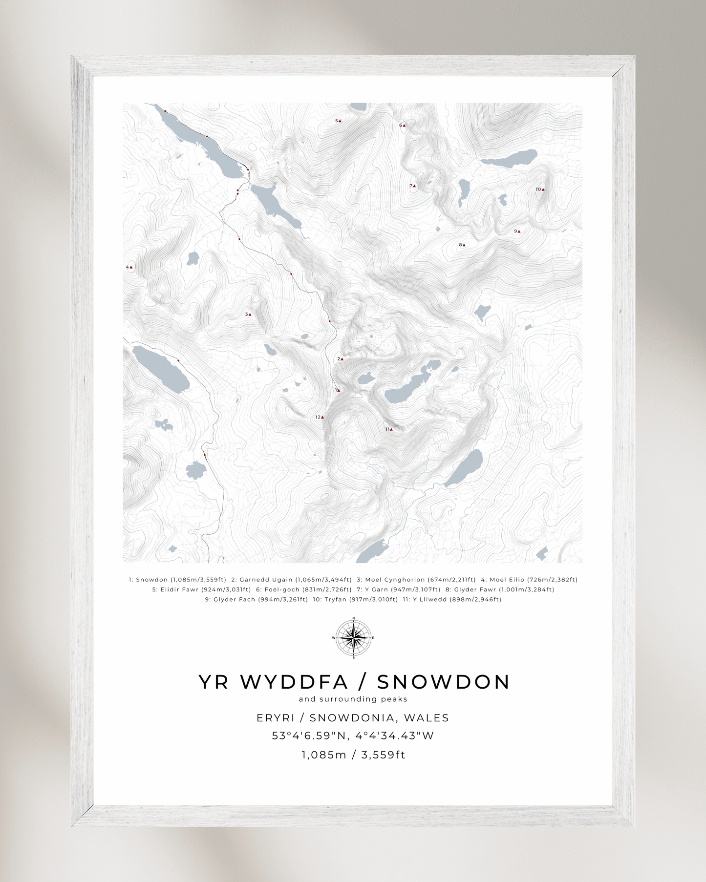 Yr Wyddfa / Snowdon & surrounding peaks - Contour Map Print