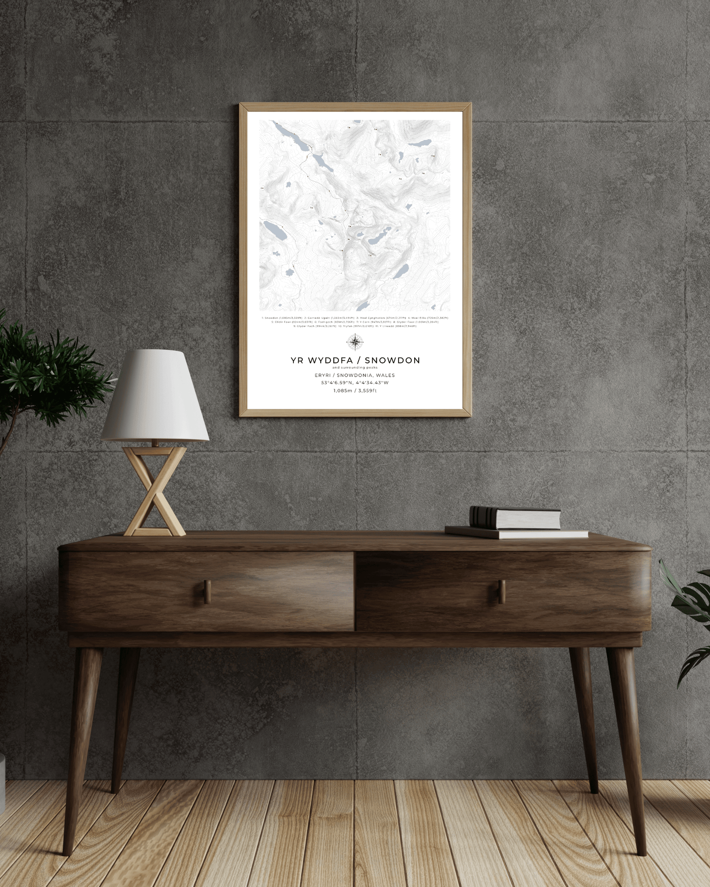 Yr Wyddfa / Snowdon & surrounding peaks - Contour Map Print
