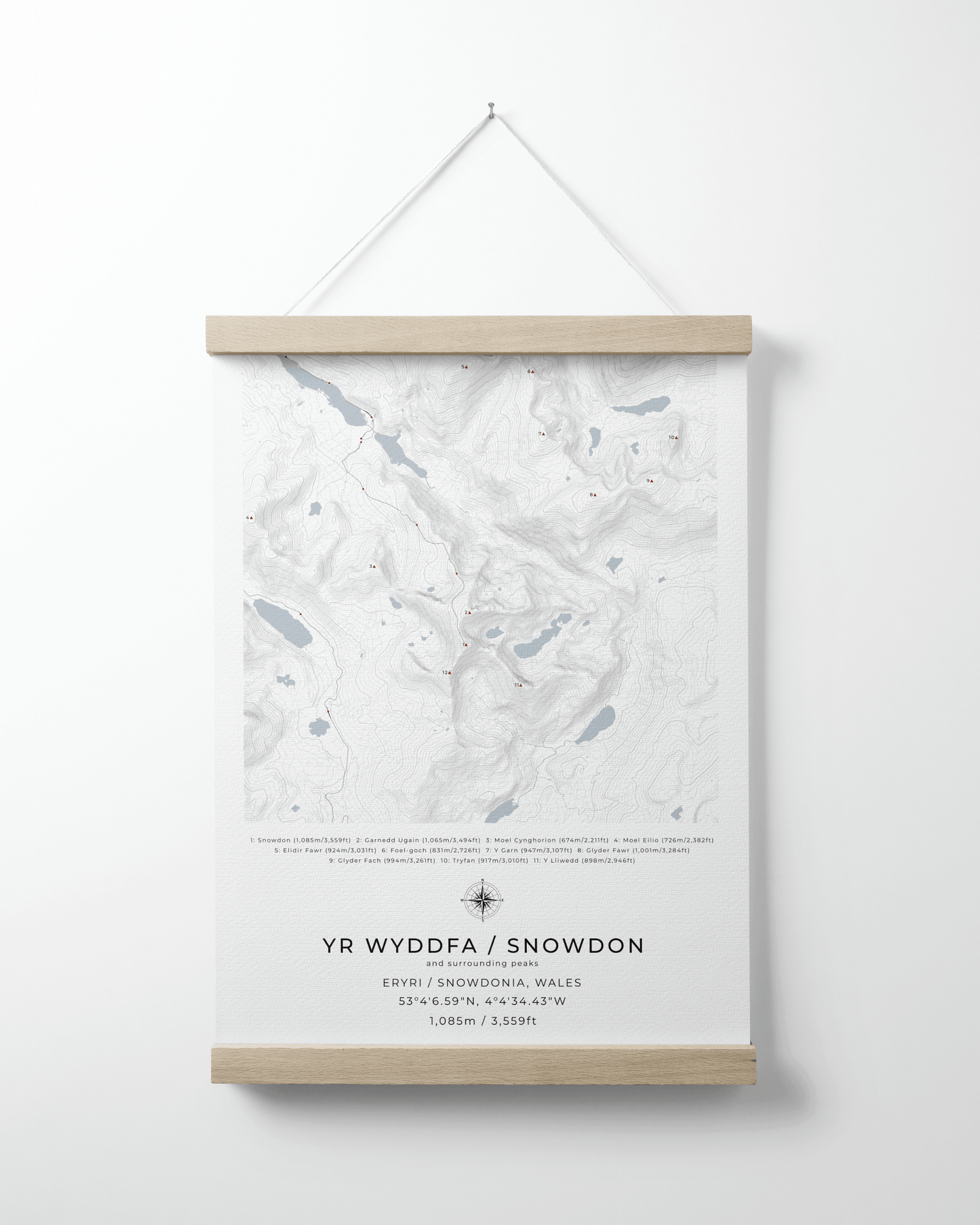 Yr Wyddfa / Snowdon & surrounding peaks - Contour Map Print
