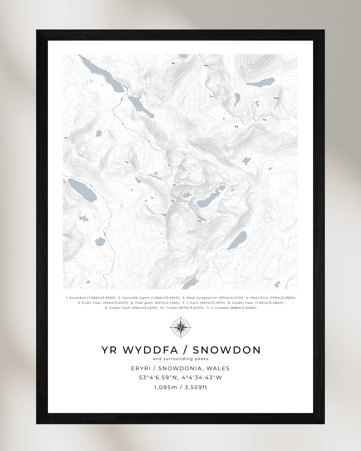 Yr Wyddfa / Snowdon & surrounding peaks - Contour Map Print