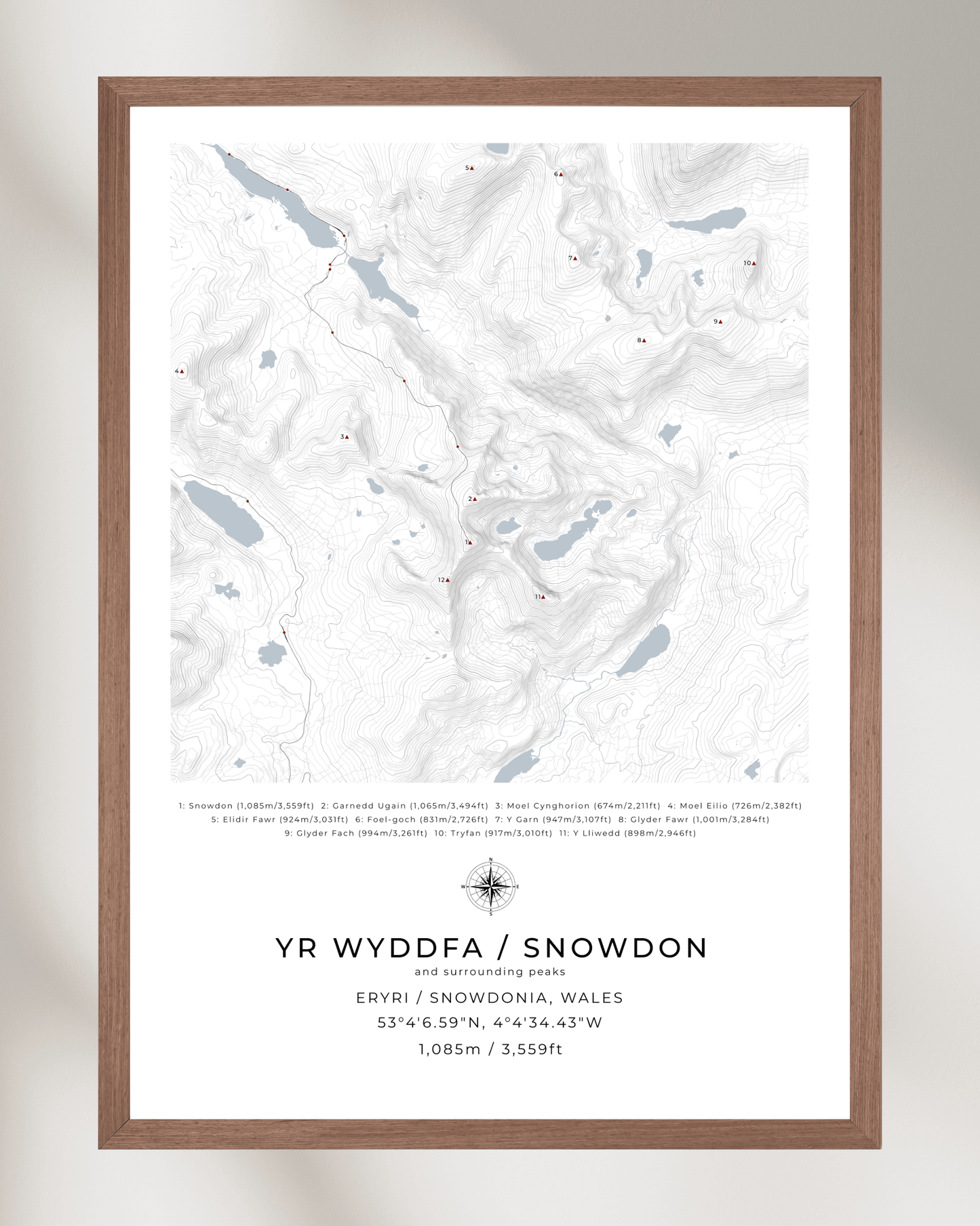 Yr Wyddfa / Snowdon & surrounding peaks - Contour Map Print