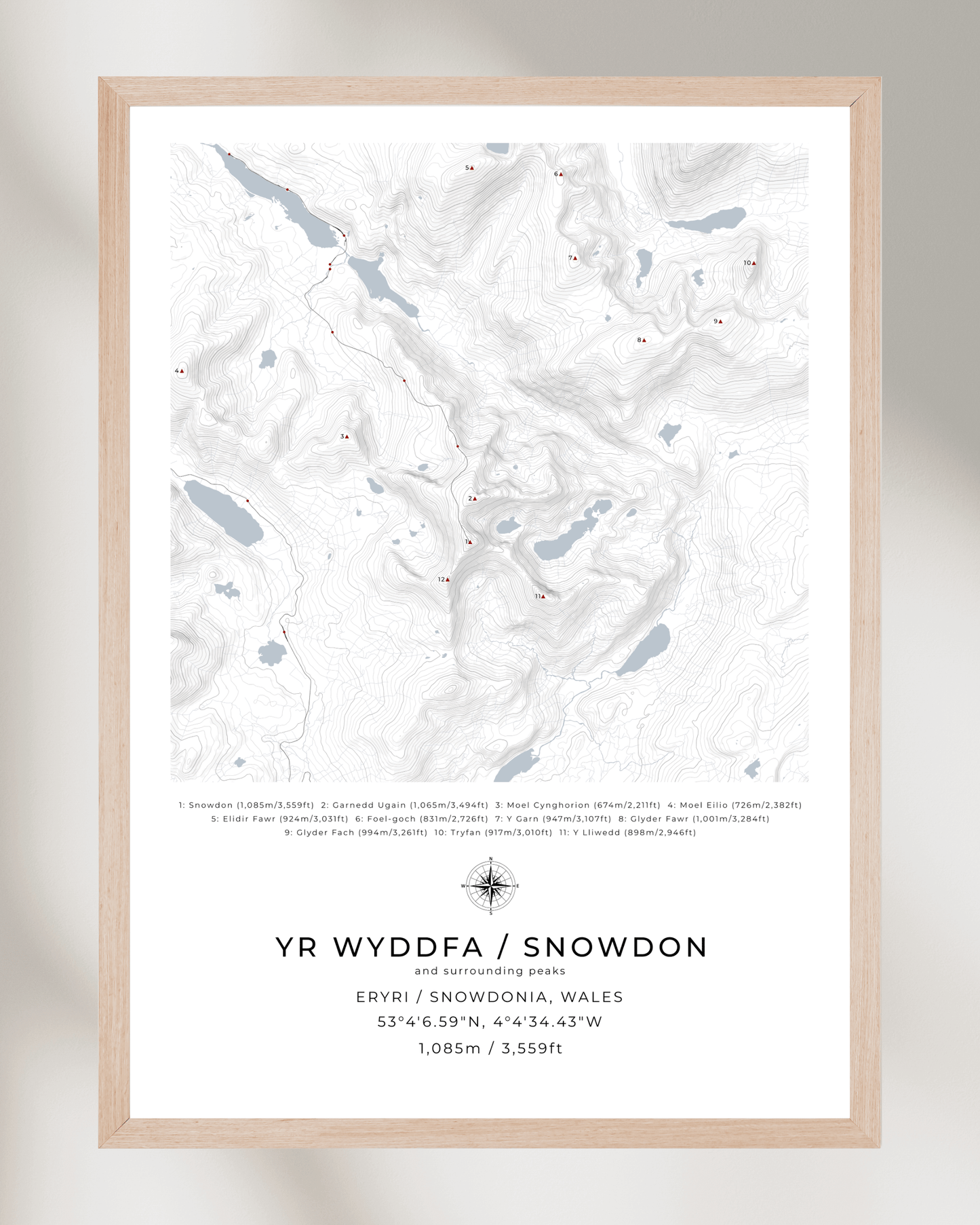 Yr Wyddfa / Snowdon & surrounding peaks - Contour Map Print