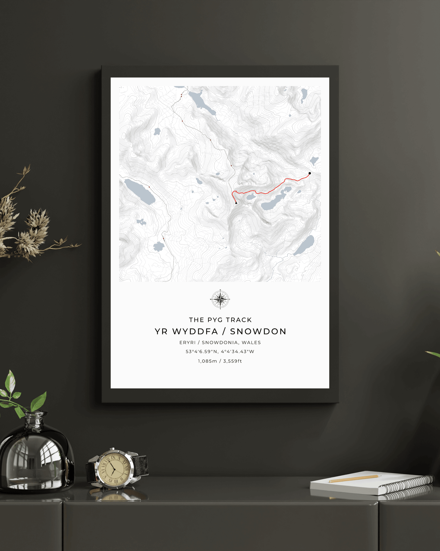 Snowdon - Pyg Track Contour Map Poster