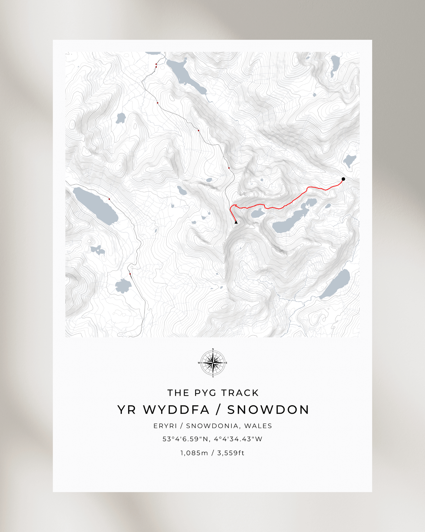 Snowdon - Pyg Track Contour Map Poster